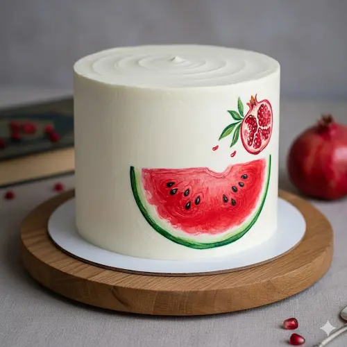 تزیین کیک شب یلدا شکل انار و هندوانه